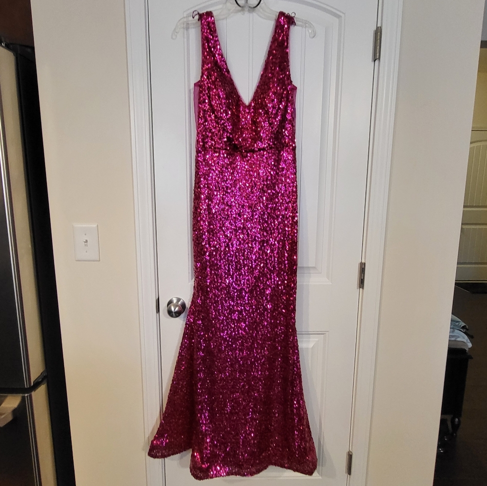 Morgan & Co. Fuchsia Sequin Gown
